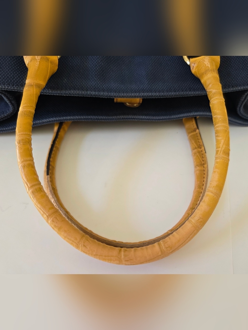 Michael Kors Hamilton East/West Large Tote Navy Canvas Leather Trim Crossbody - Picture 10 of 16